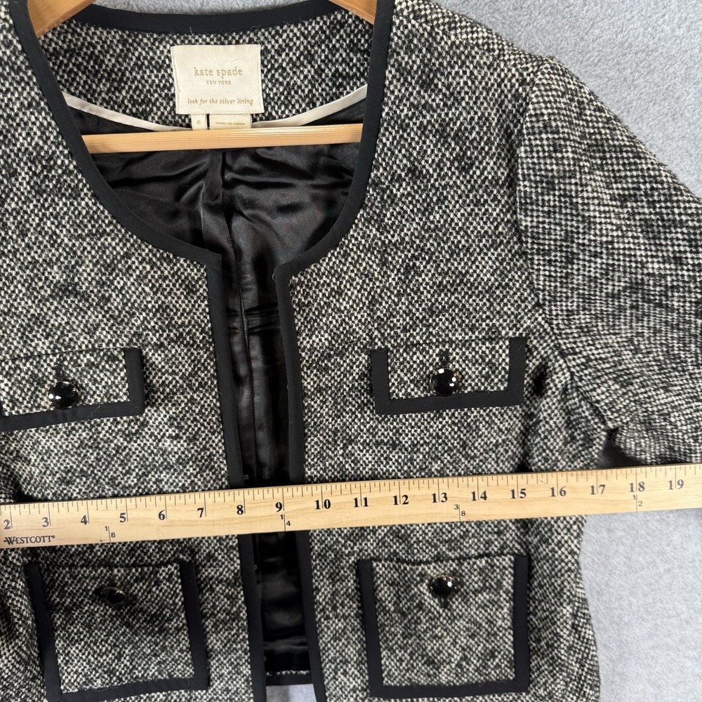 Kate Spade Ella Wool Tweed Cropped 3/4 Sleeve Jewel Preppy Blazer Suit Size 6 - Picture 6 of 14